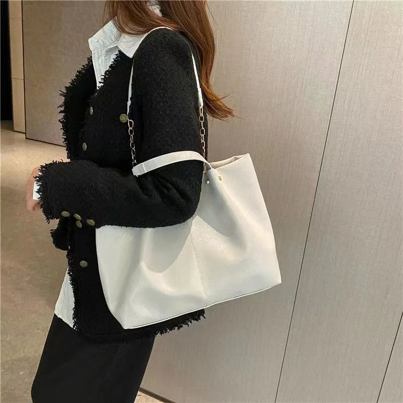 Soft PU Totes Bag For Women Large Capacity Handbags Solid Shopper