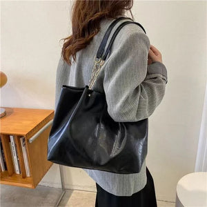 Soft PU Totes Bag For Women Large Capacity Handbags Solid Shopper
