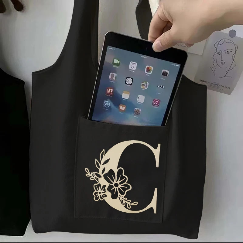 Cartoon Print Canvas Tote Bag Reusable Handbag Shoulder Bag