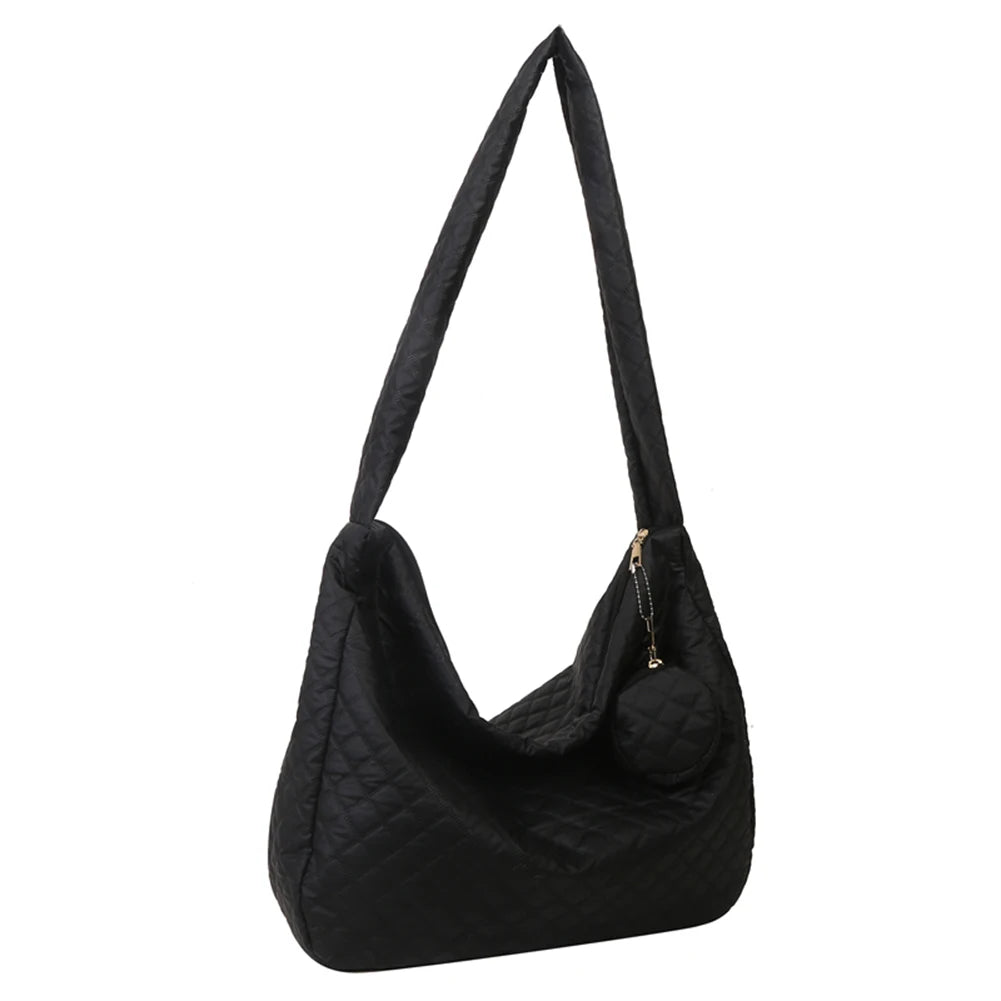 Nylon Quilted Messenger Bag Rhombic Large Capacity with Small Purse for Ladies