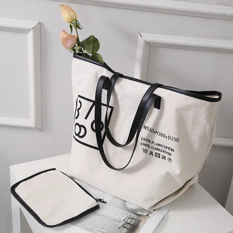 Canvas Shoulder Bag Student Tote Handbag Letter Printing