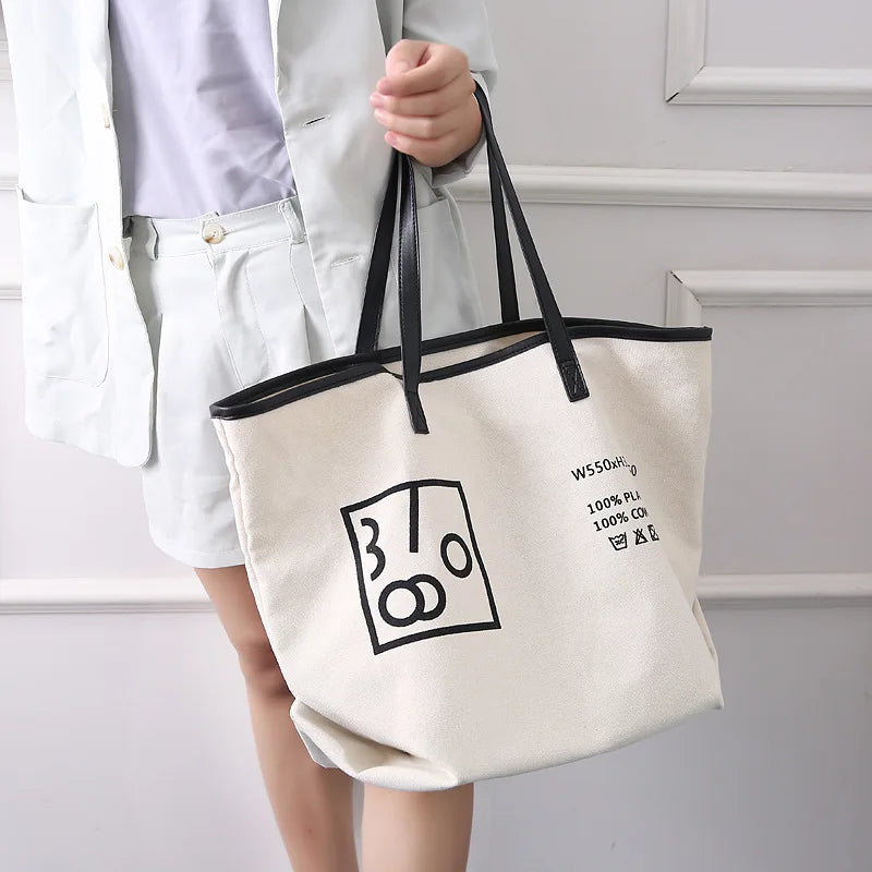 Canvas Shoulder Bag Student Tote Handbag Letter Printing