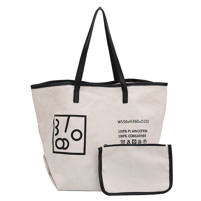 Canvas Shoulder Bag Student Tote Handbag Letter Printing