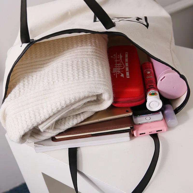 Canvas Shoulder Bag Student Tote Handbag Letter Printing