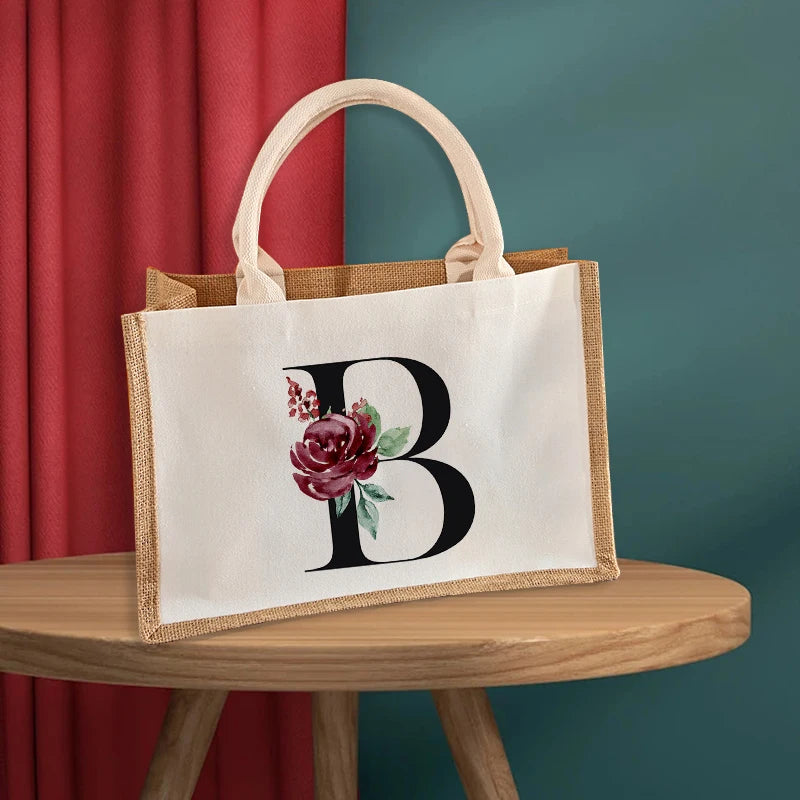 Burlap Tote Bag Wedding Favors Bridesmaid Gift Jute Beach Bag