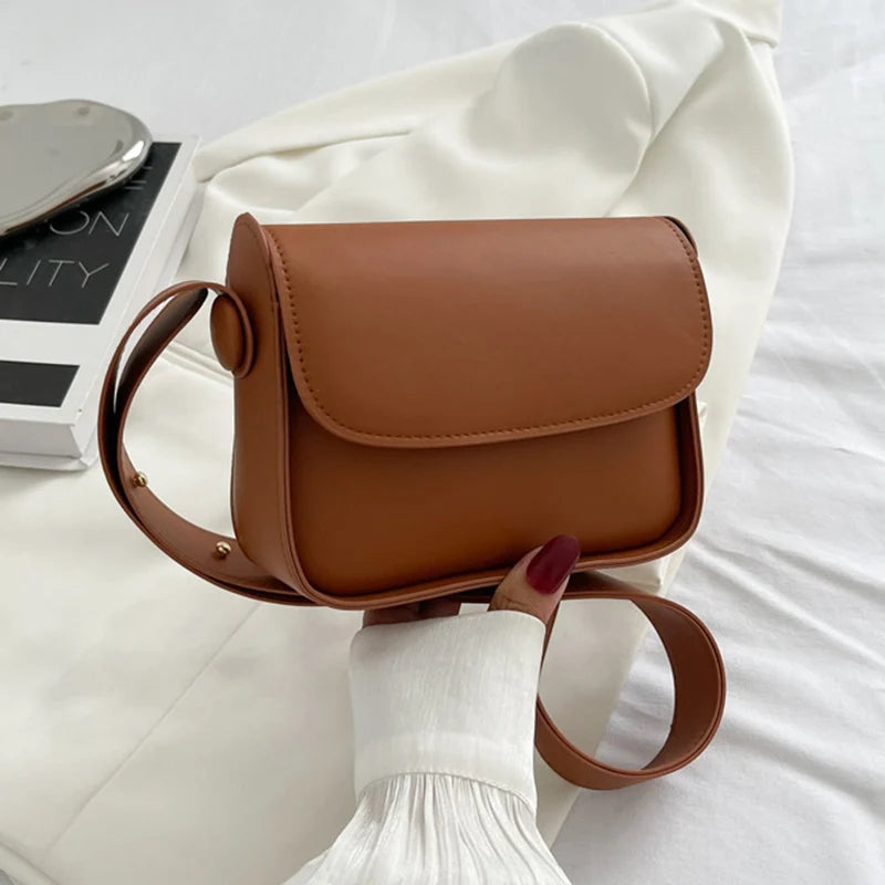 PU Leather Shoulder Bags for Women Solid Flap Handbag