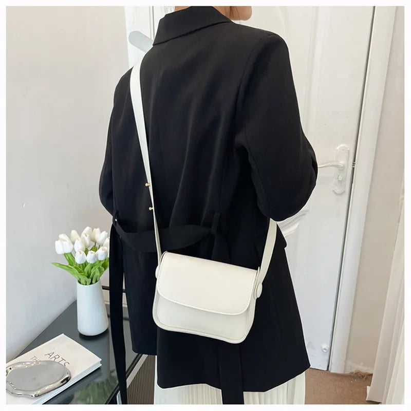 PU Leather Shoulder Bags for Women Solid Flap Handbag