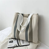 Small Fresh Striped Canvas Shoulder Bag for Women