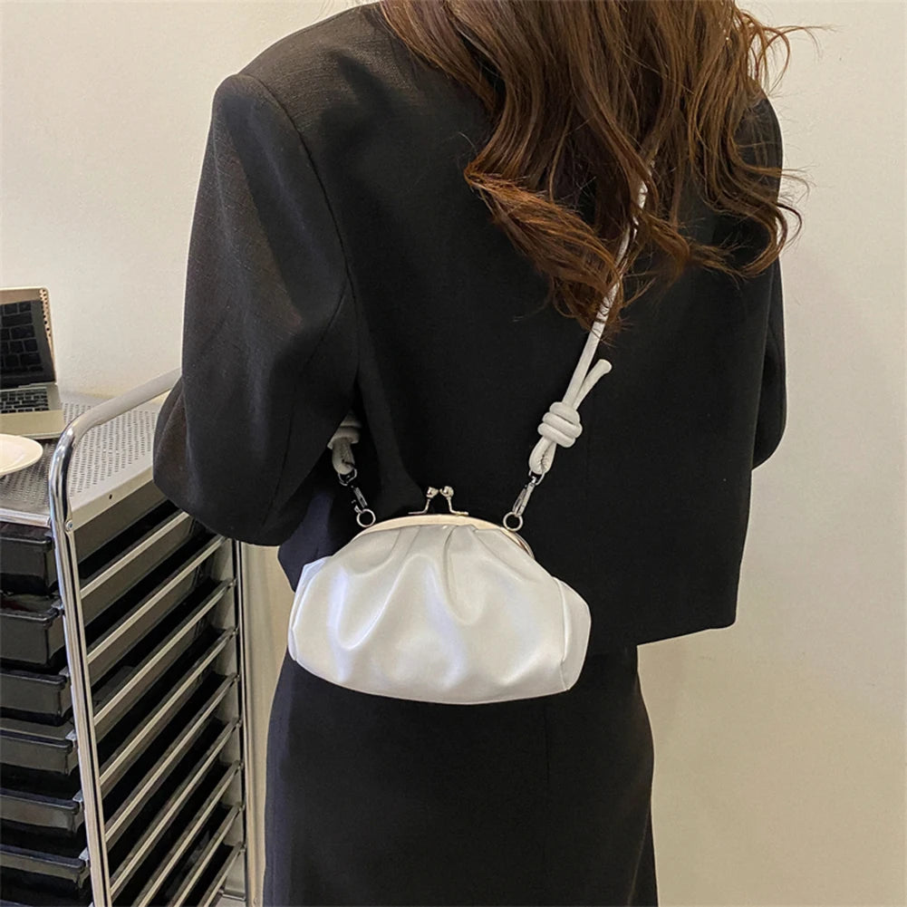 Shoulder Bag Metal Clip Buckle PU Satchels Bag Shell Shape Women Small Leather