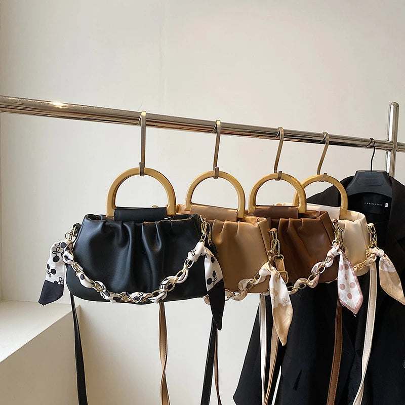 Soild Folds Leather Shoulder Crossbody Bag Women's Tote SG386