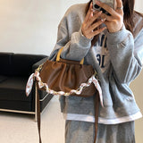 Soild Folds Leather Shoulder Crossbody Bag Women's Tote SG386