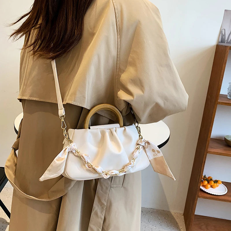 Soild Folds Leather Shoulder Crossbody Bag Women's Tote SG386