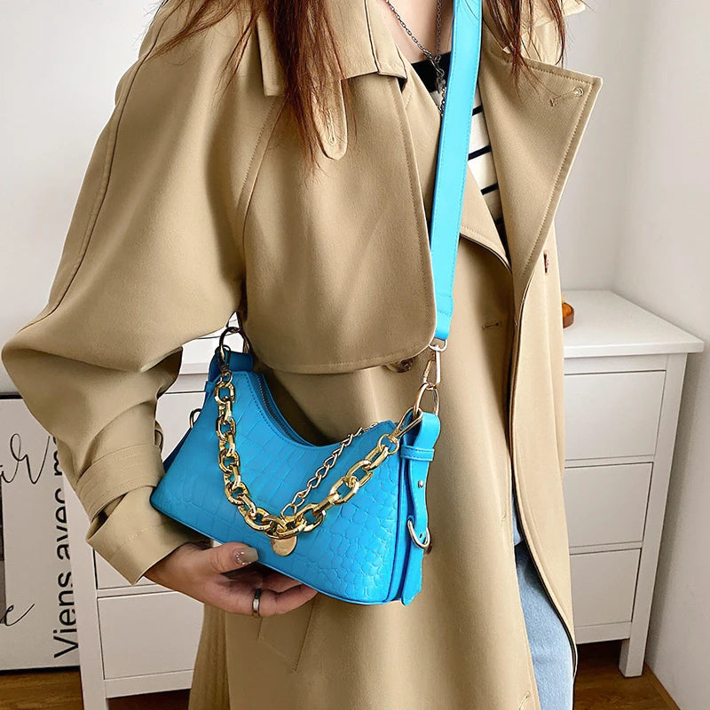 Stylish PU Leather Crossbody Bag Chain Handbag for Women