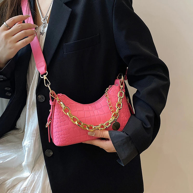 Stylish PU Leather Crossbody Bag Chain Handbag for Women