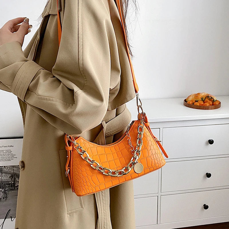 Stylish PU Leather Crossbody Bag Chain Handbag for Women