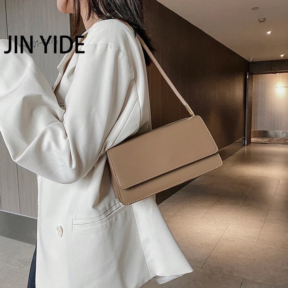 Solid PU Leather Shoulder Bag Flap Top-Handle Tote