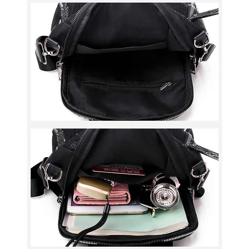 Ladies Backpack Travel Sequins Shoulder Bags College Bag Mochila