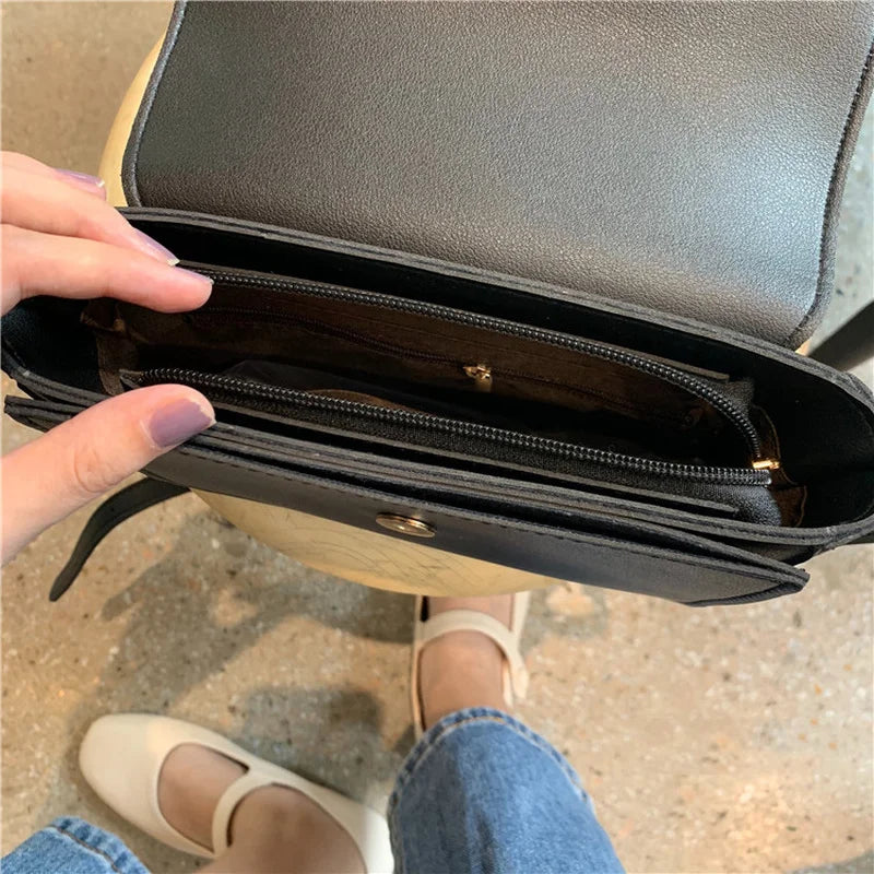 Leather Cross Body Shoulder Bag Women Solid Business Retro Square