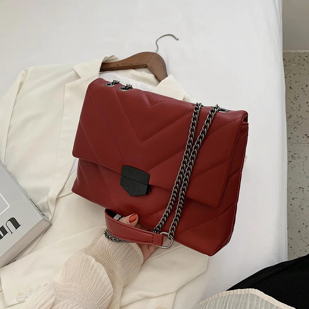 Chain Bag Casual Lattice Pattern Messenger Tote for Women