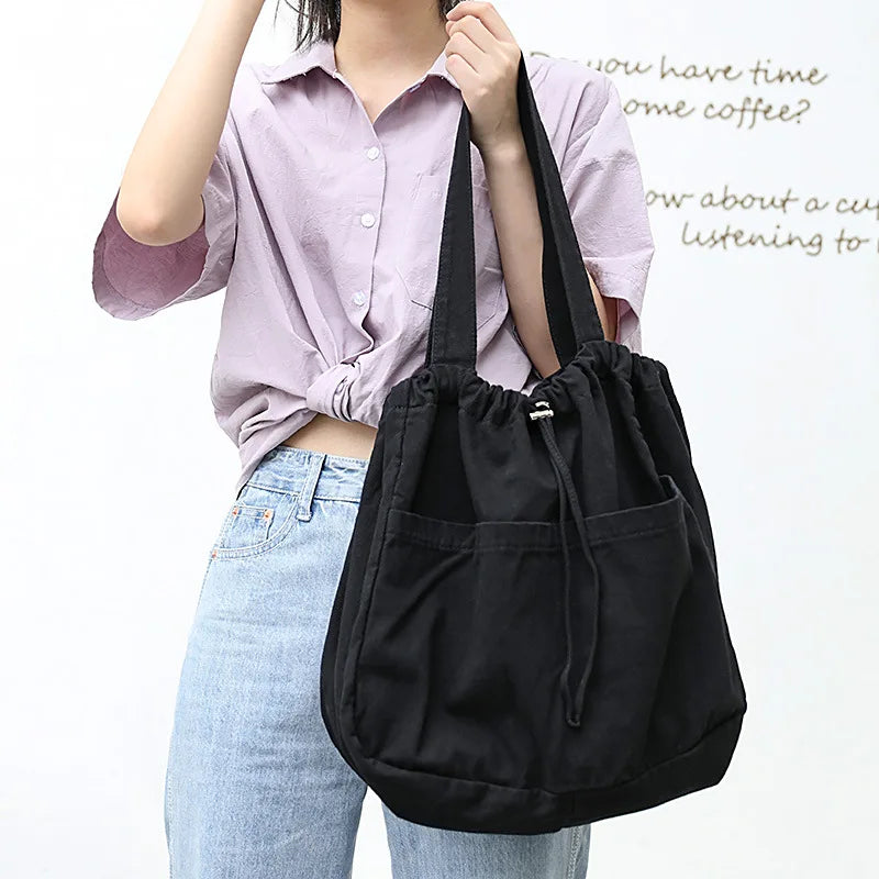 Canvas Drawstring Handbag Large Capacity Shoulder Bag