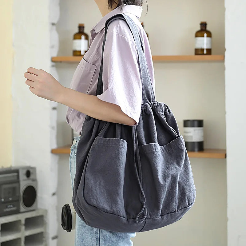 Canvas Drawstring Handbag Large Capacity Shoulder Bag