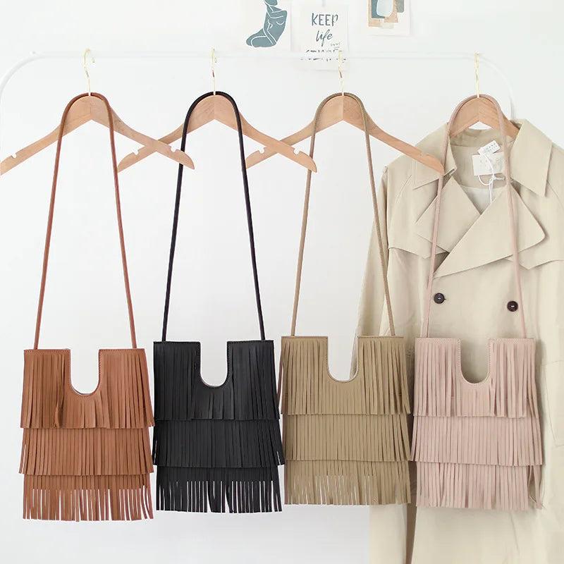 Soft Leather Tassel Shoulder Bag for Women
