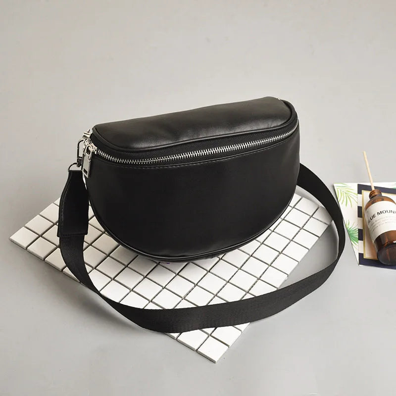 One Shoulder PU Bag Patchwork Zippers Solid Unisex Soft