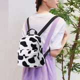 Small Animal Cow Pattern School Bags Soft Plush Winter Fluffy Shoulder Bags