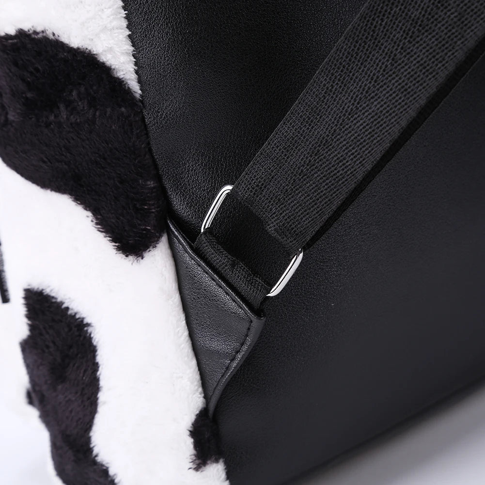 Small Animal Cow Pattern School Bags Soft Plush Winter Fluffy Shoulder Bags