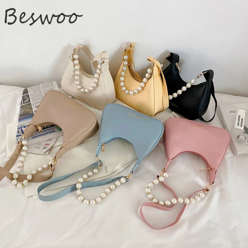 Summer Shoulder Bag Pearls Mini Tote Bags for Women Casual Handbags