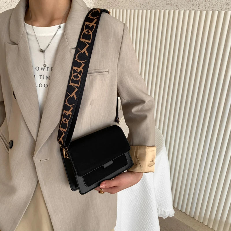 Classic Female Shoulder Bag Wide Straps Flap Crossbody Handbag Sac A Main Femme