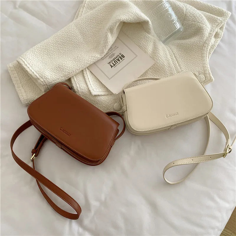 Brown Leather Crossbody Bag for Women Solid Saddle Shoulder Handbag