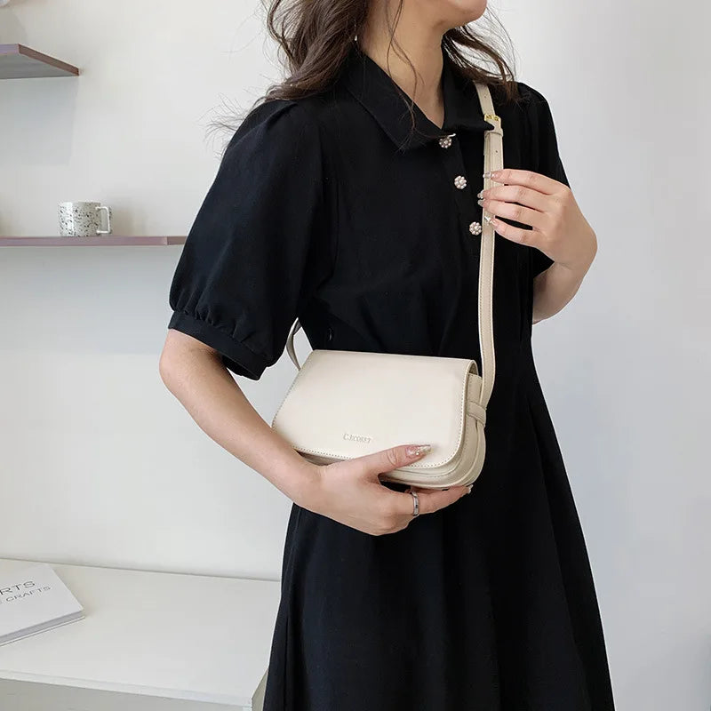 Brown Leather Crossbody Bag for Women Solid Saddle Shoulder Handbag