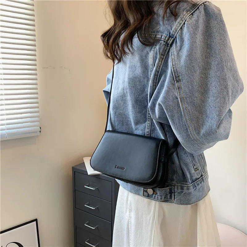 Brown Leather Crossbody Bag for Women Solid Saddle Shoulder Handbag