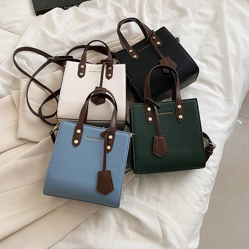 Women's Small Crossbody Tote Bag PU Leather Square Shoulder Bag
