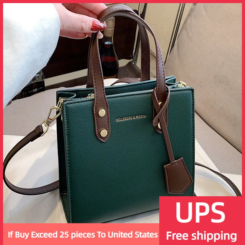 Women's Small Crossbody Tote Bag PU Leather Square Shoulder Bag
