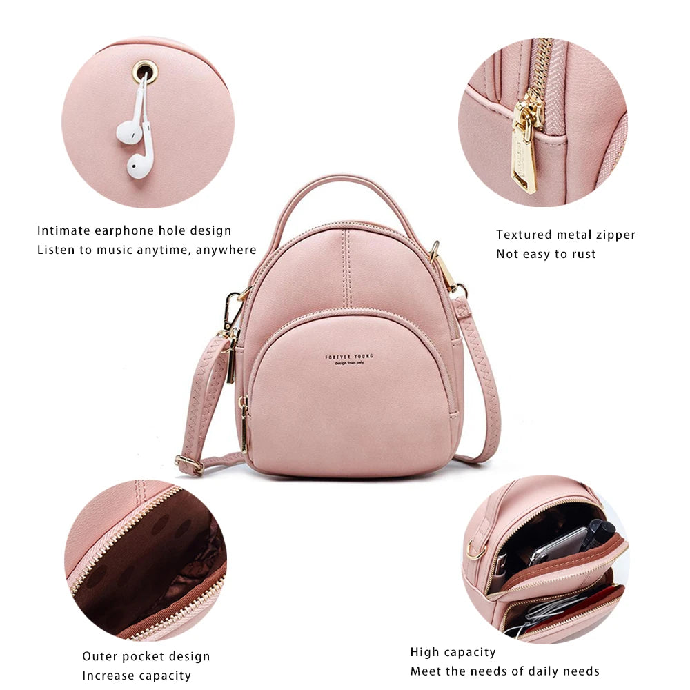 Small Women Backpack Two-use Shoulder Bag Soft Candy Female Bags