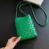 Small Knitting Messenger Phone Bag For Women Top PU Leather