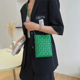 Small Knitting Messenger Phone Bag For Women Top PU Leather