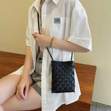 Small Knitting Messenger Phone Bag For Women Top PU Leather