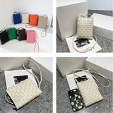 Small Knitting Messenger Phone Bag For Women Top PU Leather