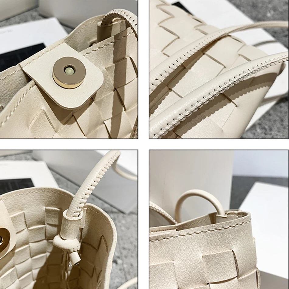 Small Knitting Messenger Phone Bag For Women Top PU Leather