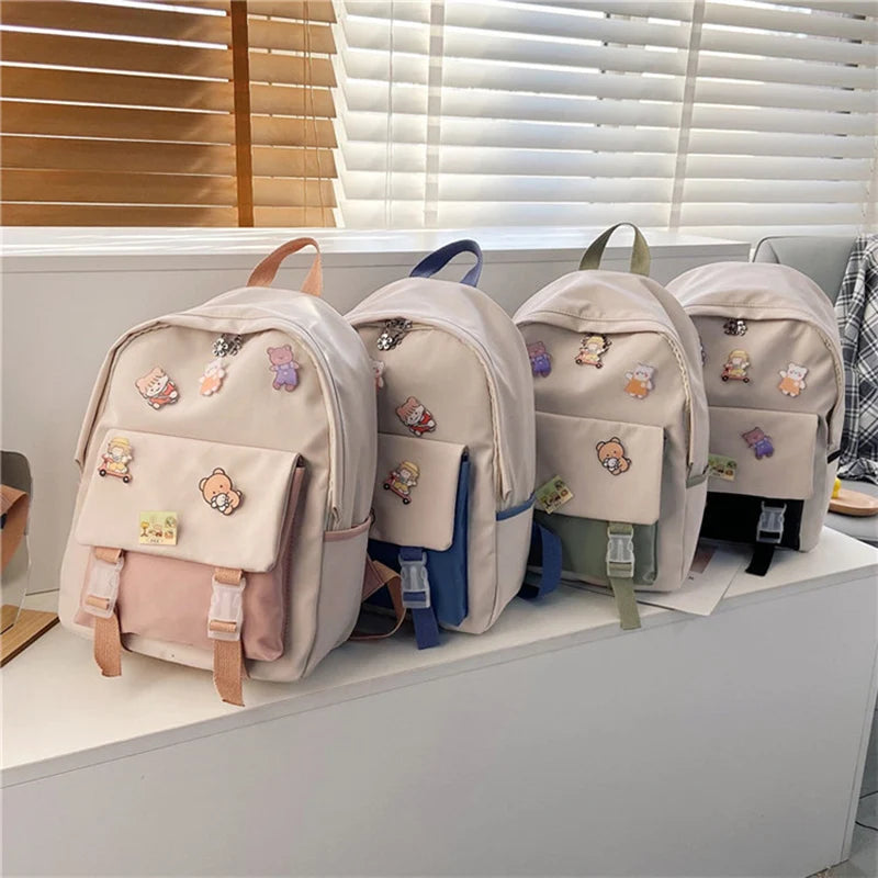 Cartoon Mini Backpack for Women Girls Canvas Schoolbag Shoulder Bag
