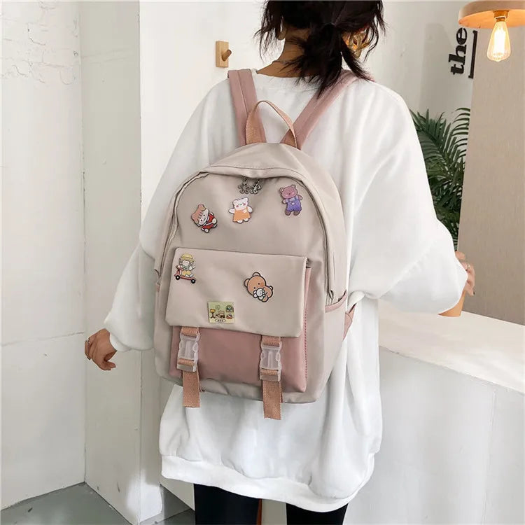 Cartoon Mini Backpack for Women Girls Canvas Schoolbag Shoulder Bag