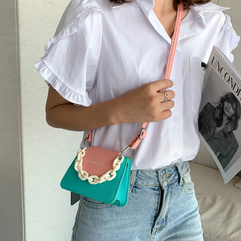 Women's Small PU Leather Crossbody Shoulder Bag Chain Square Handbag