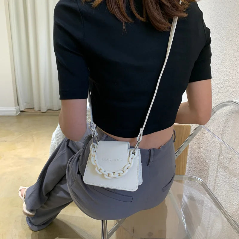 Women's Small PU Leather Crossbody Shoulder Bag Chain Square Handbag