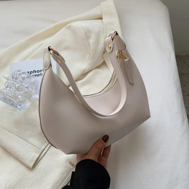 Half Moon Shoulder Bag Women Handbag PU Leather Underarm Tote