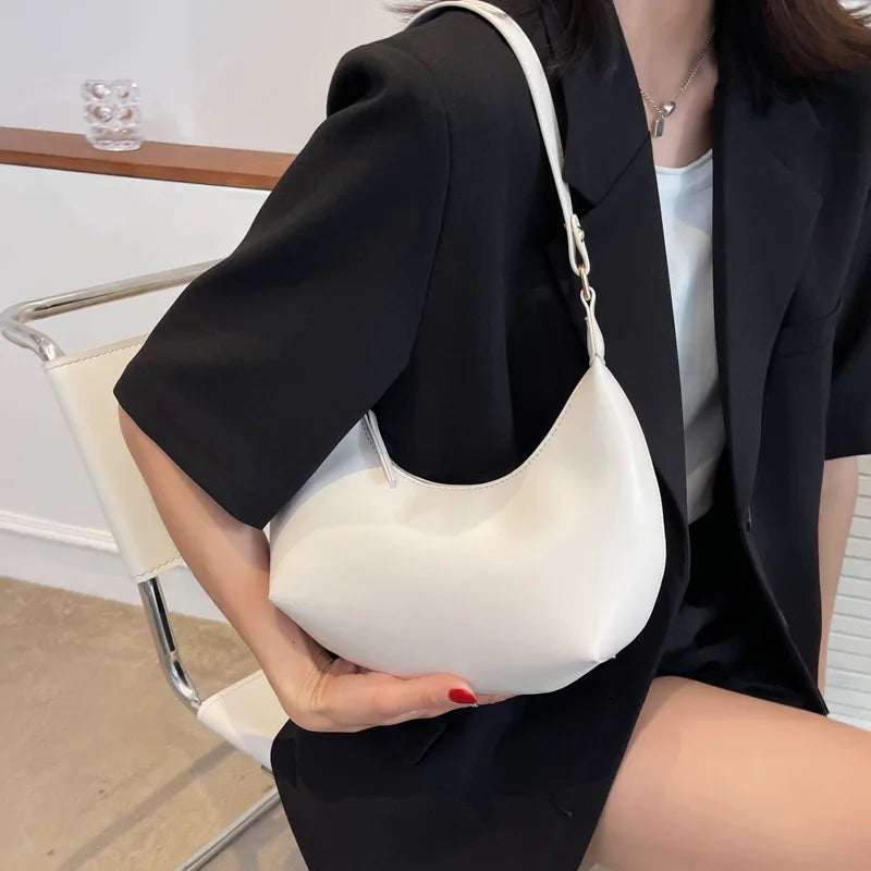 Half Moon Shoulder Bag Women Handbag PU Leather Underarm Tote