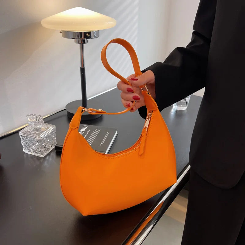 Half Moon Shoulder Bag Women Handbag PU Leather Underarm Tote