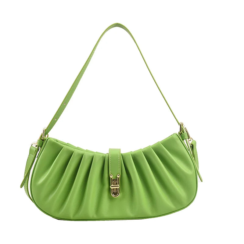 Pleated PU Leather Chain Crossbody Bag for Women In Shoulder Handbags